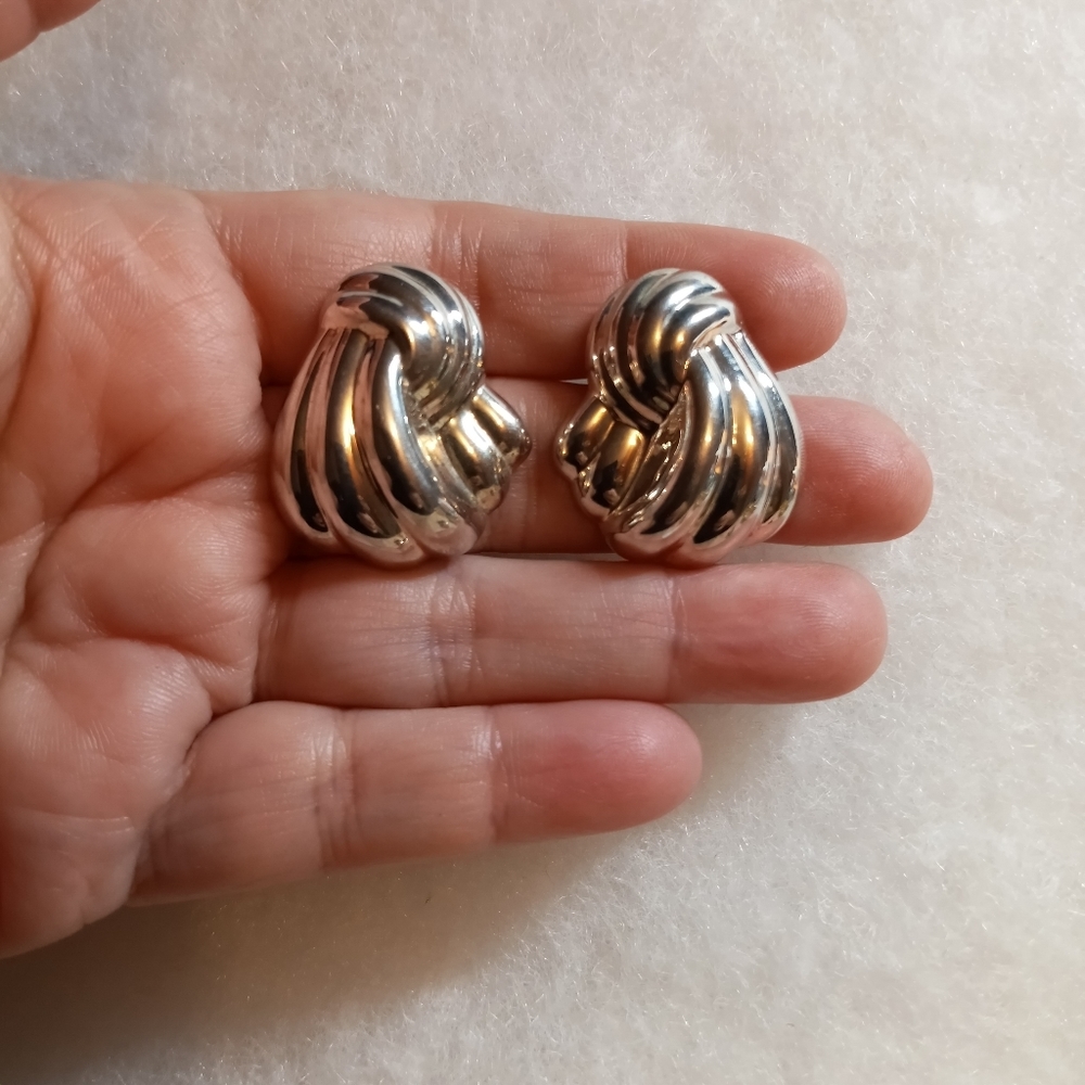Vintage 80s Style Sterling Silver Pierced Earrings